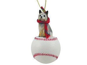Silky Terrier Dog on Baseball Christmas Ornament – Hand-Painted Stone Resin