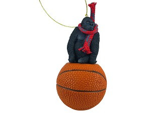 Basketball Gorilla on Basketball Christmas Ornament – Hand-Painted Stone Resin