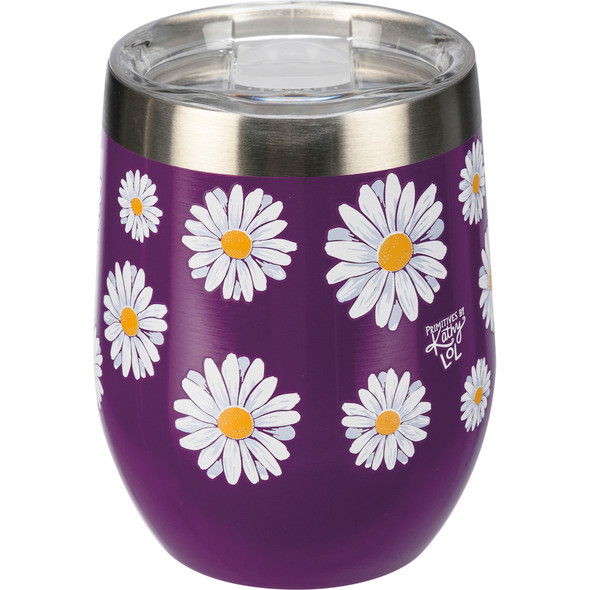 Mama Needs Some Wine Purple Daisy Flowers Stainless Steel Tumbler Thermos 12 Oz from Primitives by Kathy