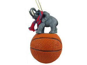Elephant on Basketball Hanging Ornament – Hand-Painted Stone Resin