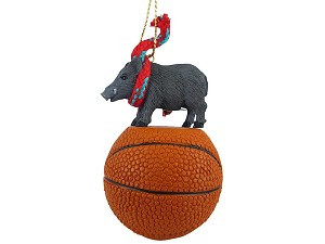 Razorback Hog on Basketball Hanging Ornament – Hand-Painted Stone Resin