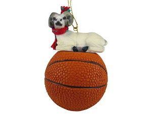 Dahl Sheep on Basketball Christmas Ornament – Hand-Painted Stone Resin