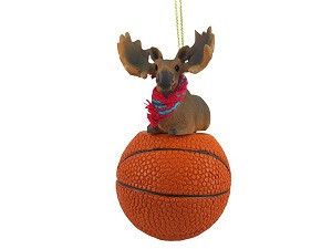 Basketball Bull Moose on Basketball Christmas Ornament – Hand-Painted Stone Resin