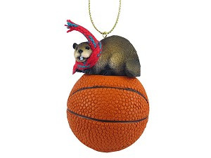 Beaver on Basketball Christmas Ornament – Hand-Painted Stone Resin
