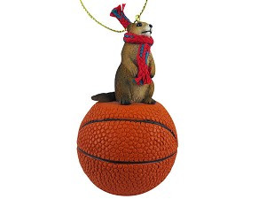 Prairie Dog on Basketball Christmas Ornament – Hand-Painted Stone Resin