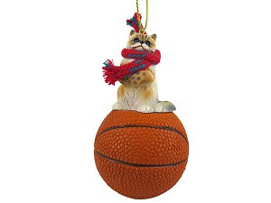 Ragdoll Cat on Basketball Christmas Ornament – Hand-Painted Stone Resin