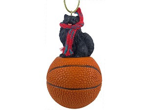 Black Pomeranian Dog on Basketball Christmas Ornament – Hand-Painted Stone Resin
