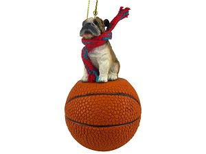 Bulldog on Basketball Christmas Ornament – Hand-Painted Stone Resin