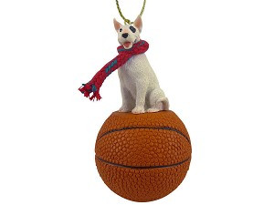 Bull Terrier Dog on Basketball Christmas Ornament – Hand-Painted Stone Resin