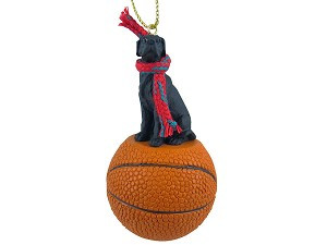 Black Uncropped Ears Great Dane Dog on Basketball Christmas Ornament – Hand-Painted Stone Resin