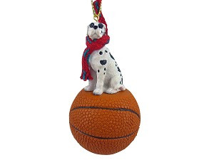 Harlequin Uncropped Ears Great Dane Dog on Basketball Christmas Ornament – Hand-Painted Stone Resin