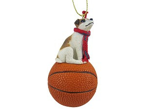 Brown & White Smooth Coat Jack Russell Terrier Dog on Basketball Christmas Ornament