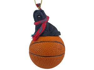 Black Lhasa Apso Dog on Basketball Christmas Ornament – Hand-Painted Stone Resin