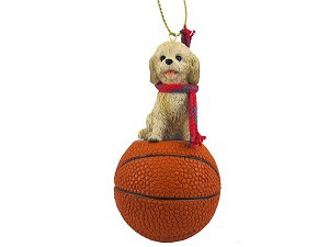 Blond Cockapoo Dog on Basketball Christmas Ornament – Hand-Painted Stone Resin