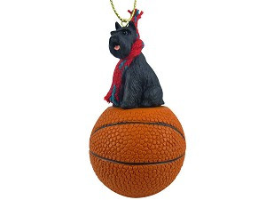 Black Schnauzer Dog on Basketball Christmas Ornament – Hand-Painted Stone Resin