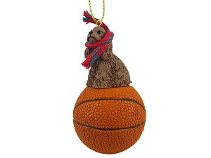 Brown Cocker Spaniel Dog on Basketball Christmas Ornament – Hand-Painted Stone Resin
