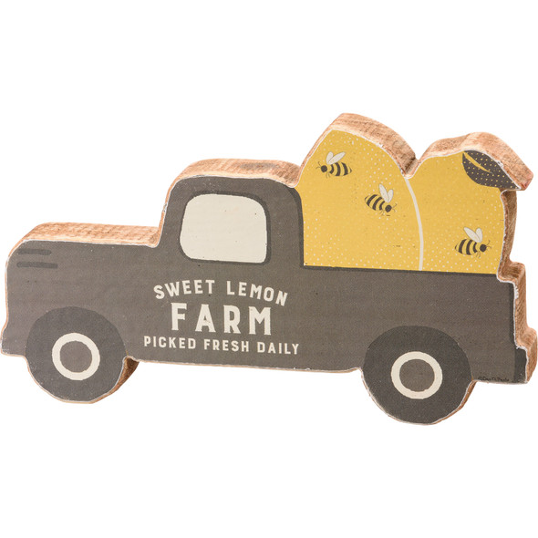 Truck Shaped Sweet Lemon Farm Picked Fresh & Bumblebees Decorative Wooden Décor Sign 8 Inch from Primitives by Kathy