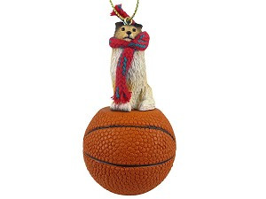 Sable Sheltie Dog on Basketball Christmas Ornament – Hand-Painted Stone Resin