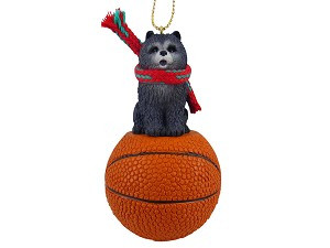 Blue Chow Dog on Basketball Christmas Ornament – Hand-Painted Stone Resin