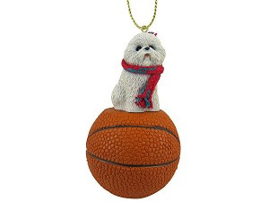 Bichon Frise Dog on Basketball Christmas Ornament – Hand-Painted Stone Resin