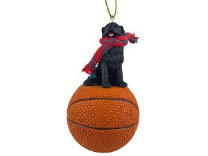 Black Newfoundland Dog on Basketball Christmas Ornament – Hand-Painted Stone Resin