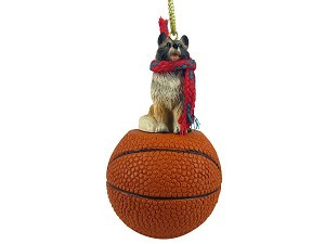 Keeshond Dog on Basketball Christmas Ornament – Hand-Painted Stone Resin