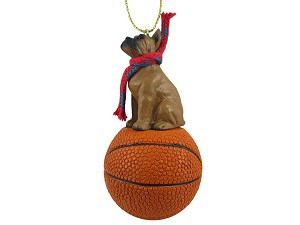 Tawny Boxer Dog on Basketball Christmas Ornament – Hand-Painted Stone Resin
