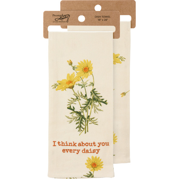 I Think About You Every Daisy Embroidered Cotton Kitchen Dish Towel 18x28 from Primitives by Kathy