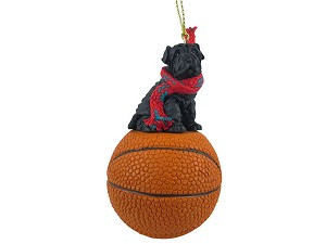 Black Shar Pei Dog on Basketball Christmas Ornament – Hand-Painted Stone Resin