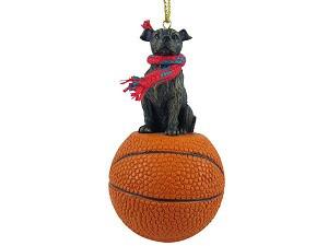 Brindle Staffordshire Bull Terrier Dog on Basketball Christmas Ornament – Hand-Painted Stone Resin