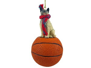 Norwegian Elkhound Dog on Basketball Hanging Ornament – Hand-Painted Stone Resin