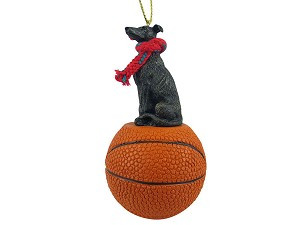 Brindle Greyhound Dog on Basketball Christmas Ornament – Hand-Painted Stone Resin
