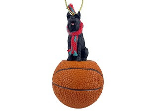 Black Giant Schnauzer Dog on Basketball Christmas Ornament – Hand-Painted Stone Resin