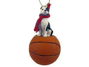 Brindle Pit Bull Terrier Dog on Basketball Christmas Ornament – Hand-Painted Stone Resin