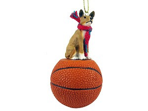 Basenji Dog on Basketball Christmas Ornament – Hand-Painted Stone Resin