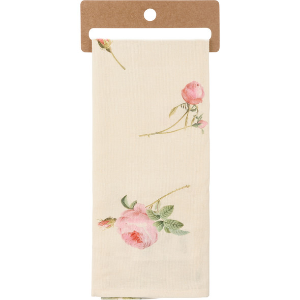 Vintage Style Pink Rose Design You Make Me Thorny Cotton Kitchen Dish Towel 18x28 from Primitives by Kathy