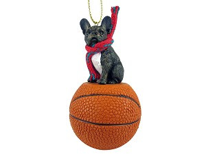 French Bulldog on Basketball Hanging Ornament – Hand-Painted Stone Resin