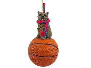 Norwich Terrier Dog on Basketball Hanging Ornament – Hand-Painted Stone Resin