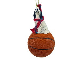 Blue Belton English Setter Dog on Basketball Christmas Ornament – Hand-Painted Stone Resin