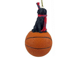 Flat Coated Retriever Dog on Basketball Christmas Ornament – Hand-Painted Stone Resin