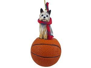 Silky Terrier Dog on Basketball Hanging Ornament – Hand-Painted Stone Resin