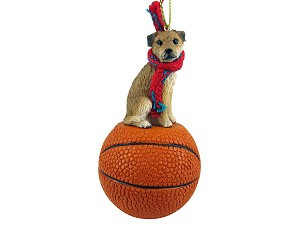 Border Terrier Dog on Basketball Hanging Ornament – Hand-Painted Stone Resin