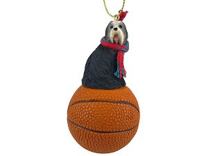 Bearded Collie Dog on Basketball Christmas Ornament – Hand-Painted Stone Resin