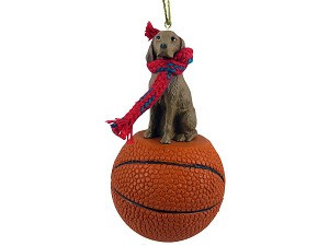 Vizsla Dog on Basketball Christmas Ornament – Hand-Painted Stone Resin