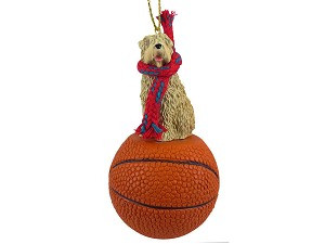Soft Coated Wheaten Terrier Dog on Basketball Hanging Ornament – Hand-Painted Stone Resin
