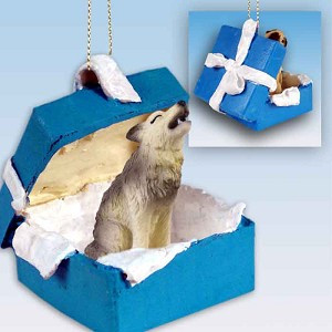 Timber in Blue Gift Box Christmas Ornament – Hand-Painted Stone Resin