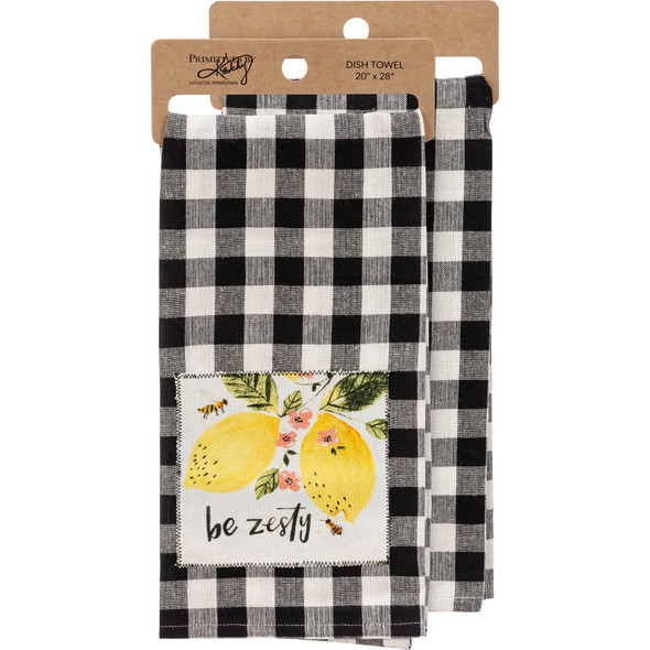 Lemon Branch & Bumblebee Be Zesty Buffalo Check Cotton Kitchen Dish Towel 20x28 from Primitives by Kathy