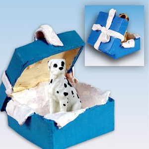 Harlequin Uncropped Ears Great Dane Dog in Blue Gift Box Christmas Ornament