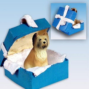 Briard Dog in Blue Gift Box Christmas Ornament – Hand-Painted Stone Resin