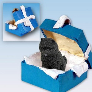Black Chow Dog in Blue Gift Box Christmas Ornament – Hand-Painted Stone Resin